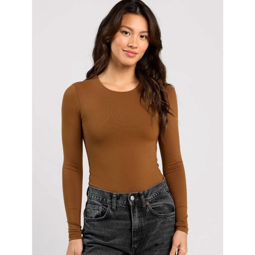 NWOT Nuuds Long Sleeve Crewneck Bodysuit Chocolate Size Large
